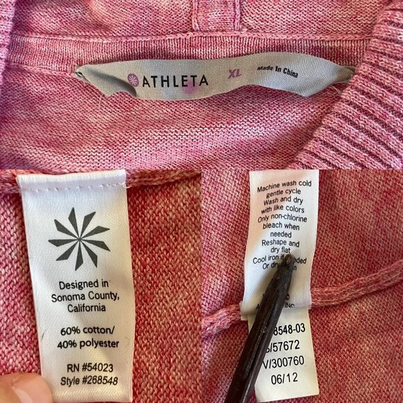Athleta Pink Hooded Pullover Sweater XL Kangaroo Pocket Long Sleeve Lightweight - Picture 3 of 6